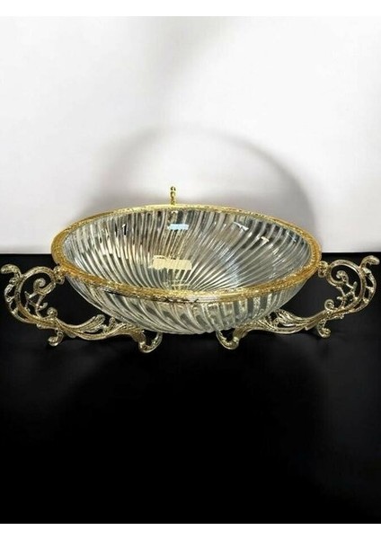 Yuvarlak 30 cm Kulplu Salata Kasesi Altın