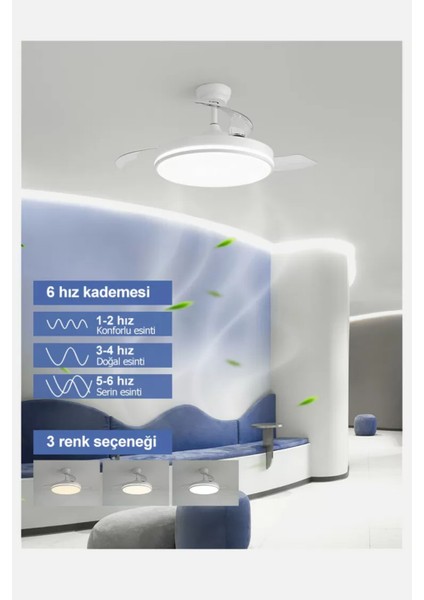 Espero 25W Bakır Motor LED Beyaz Tavan Vantilatörü 106CM
