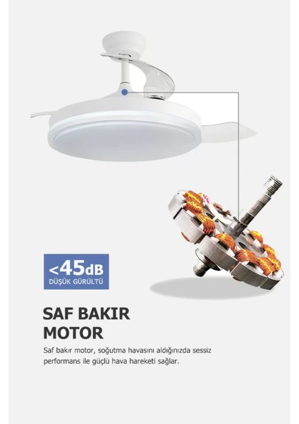Espero 25W Bakır Motor LED Beyaz Tavan Vantilatörü 106CM