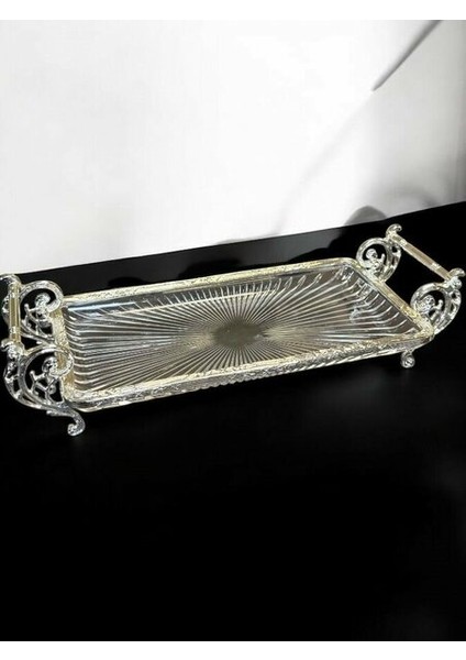 Dikdörtgen 32X15 cm Kulplu Sunum Gümüş