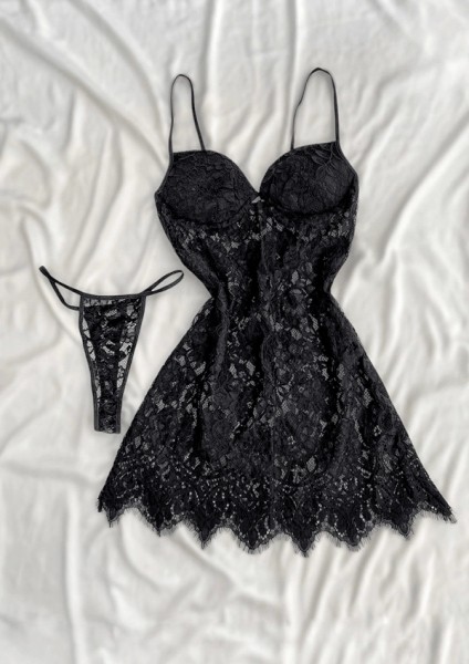 Siyah Göğüs Pedli Yumuşak Dantelli Gecelik fiyatları