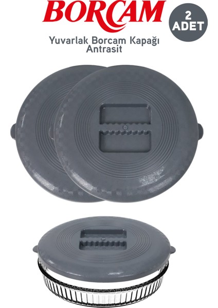 Plastik Yuvarlak Borcam Kapağı Antrasit 2 Adet