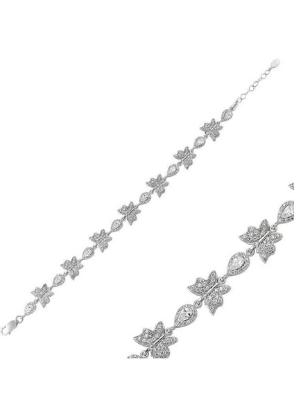 Gümüş Damla Taşlı Kelebek Bileklik