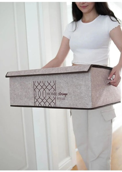 2 Adet Bej Keçe Kapaklı Çok Amaçlı Saklama Kutusu 50X40X19 modelleri