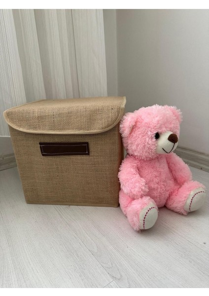 3'lü Kapaklı Jüt Kutu, 30X30X30, Dekoratif, Katlanabilir, Düzenleyici, Bej Renk