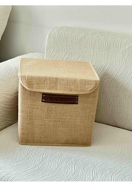 3'lü Kapaklı Jüt Kutu, 30X30X30, Dekoratif, Katlanabilir, Düzenleyici, Bej Renk fiyatları