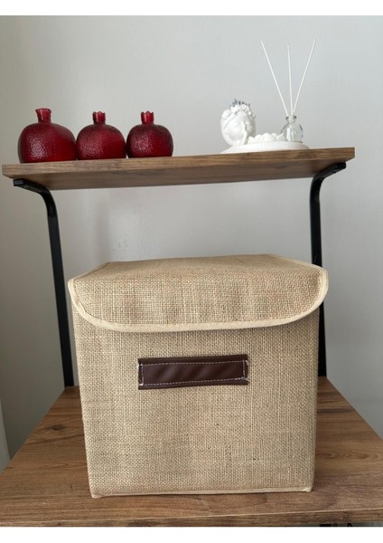 3'lü Kapaklı Jüt Kutu, 30X30X30, Dekoratif, Katlanabilir, Düzenleyici, Bej Renk modelleri