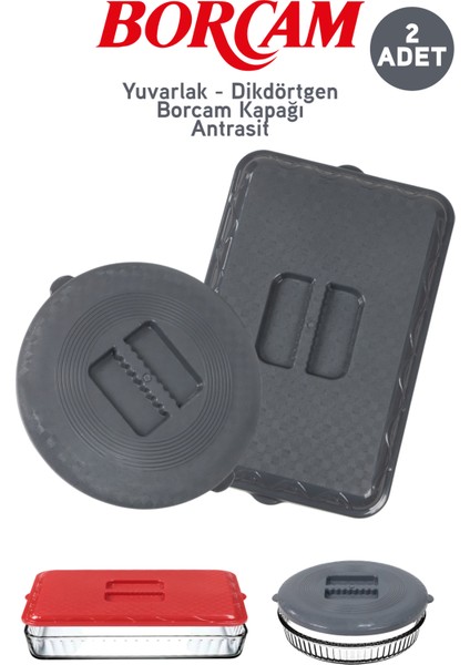 Plastik Dikdörtgen Yuvarlak Borcam Kapağı Antrasit 2 Adet