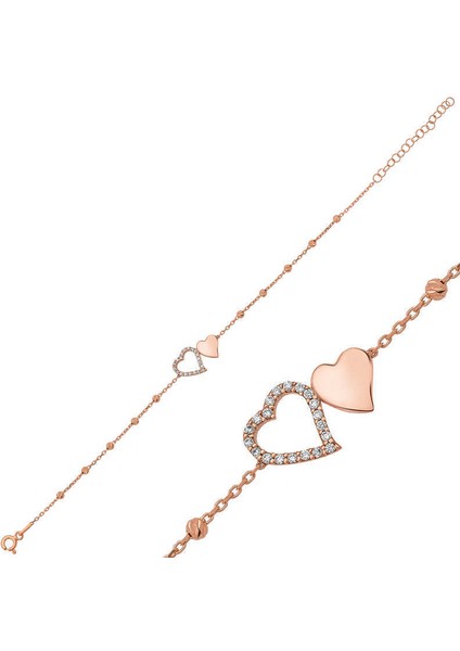 Gümüş Rose Dorissa Iki Kalp Bayan Bileklik