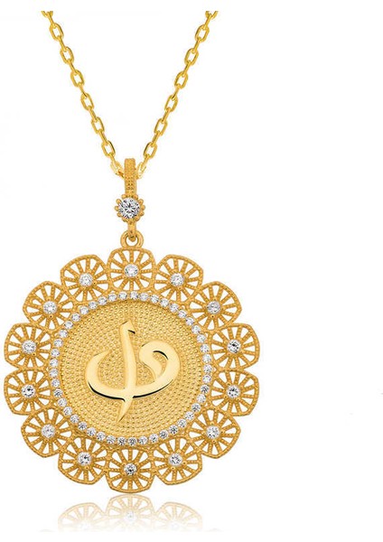 Gümüş Altın Kaplama Elif Vav Bayan Kolye