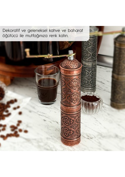 Glıos Bakır Zamak Karabiber, Kahve, Çörek Otu Ve Haşhaş El Değirmeni Öğütücü Grinder 22 Cm