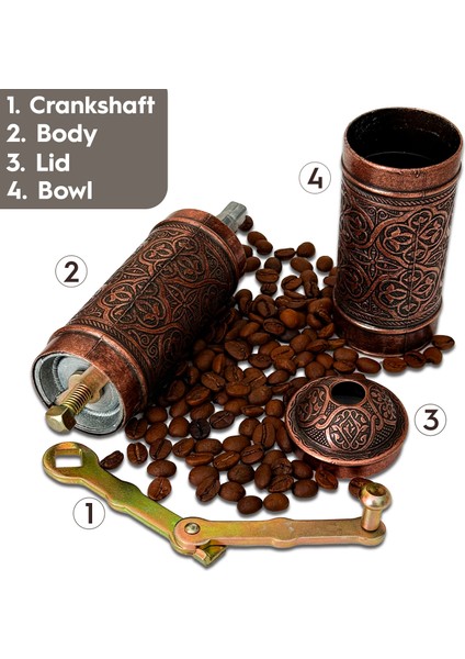 Glıos Bakır Zamak Karabiber, Kahve, Çörek Otu Ve Haşhaş El Değirmeni Öğütücü Grinder 22 Cm