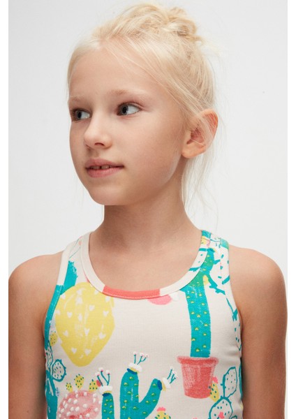Spring Cactus Kız Çocuk Desenli Kolsuz Tişört modelleri
