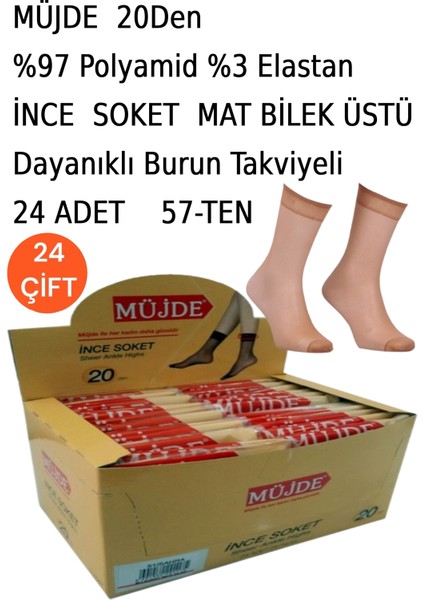 Ince Soket Bilek Üstü Mat Çorap 24'lü Paket 20 Den Bronz Siyah Sahra Ten Vizon