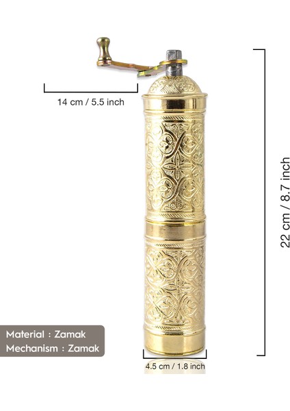 Glıos Sarı Zamak Karabiber, Kahve, Çörek Otu Ve Haşhaş El Değirmeni Öğütücü Grinder 22 Cm