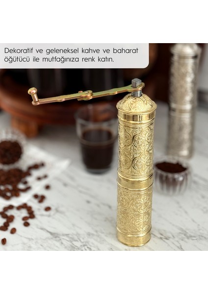 Glıos Sarı Zamak Karabiber, Kahve, Çörek Otu Ve Haşhaş El Değirmeni Öğütücü Grinder 22 Cm