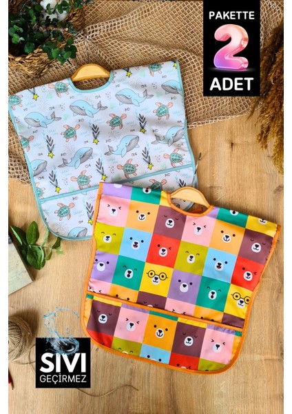 Sıvı Geçirmez Kolsuz 6- 24 Ay 2'li Aktivite ve Mama Önlüğü ( Dolphin- Colour)