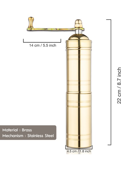 Glıos Pirinç Karabiber, Kahve, Çörek Otu Ve Haşhaş El Değirmeni Öğütücü Grinder 23 Cm