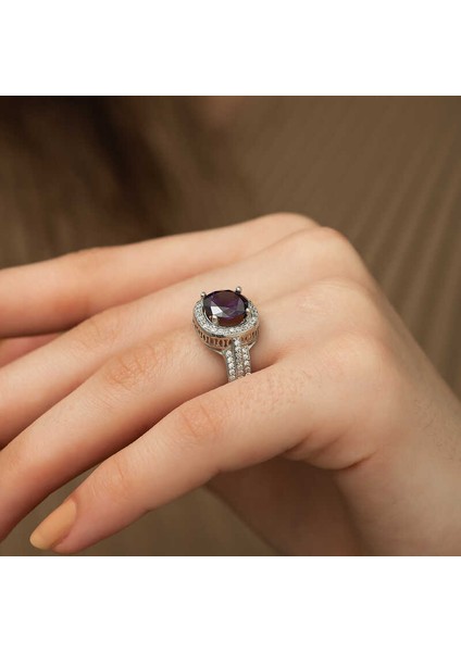 Gümüş Mor Yuvarlak Bayan Yüzük - 18 modelleri