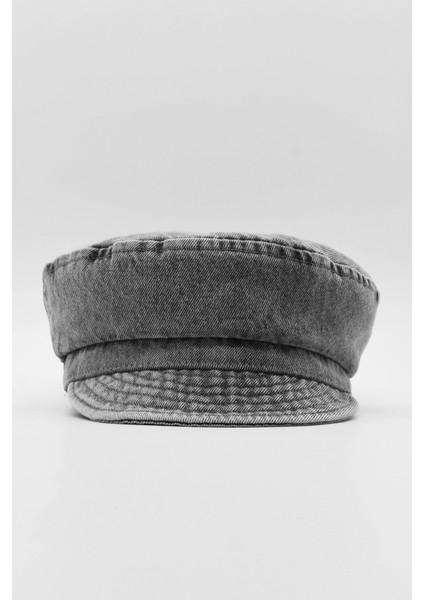 Kadın Kot Şapka Driver Kasket Flat Cap Kaptan Şapkası - Siyah