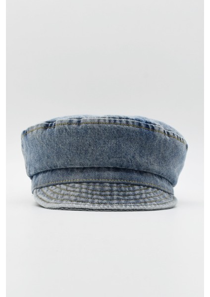 Kadın Kot Şapka Driver Kasket Flat Cap Kaptan Şapkası - Mavi
