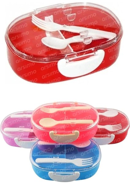 2 Bölmeli Beslenme Kabı, Çatal Kaşıklı, 750 Ml, Şeffaf Kapaklı, Pratik ve Kullanışlı