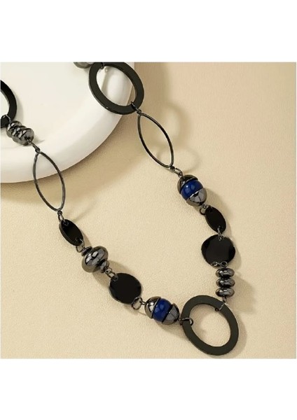 Offıce Necklace Günlük Giyim Boho Tarzı Reçine Taşlı Siyah Uzun Ofis Kolye
