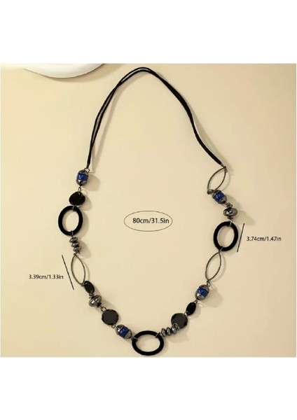 Offıce Necklace Günlük Giyim Boho Tarzı Reçine Taşlı Siyah Uzun Ofis Kolye