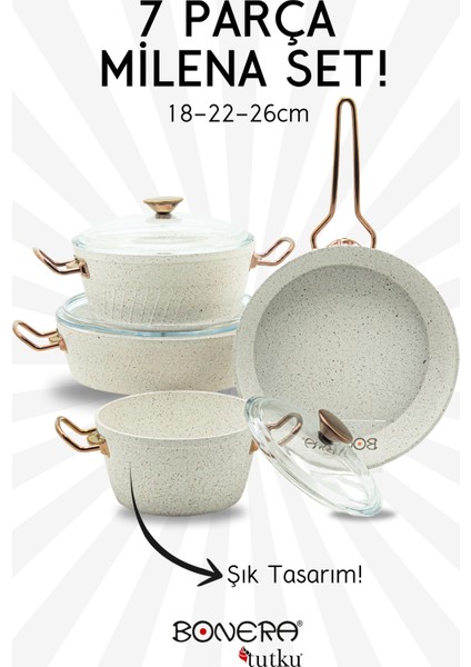 Milena 7 Parça Granit (18-22-26)Cm Tencere & 26CM Tava Set fırsatları