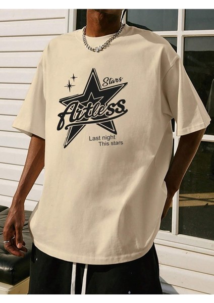 Stars Baskılı Oversize Erkek T-Shirt Salaş Boyfirend modelleri