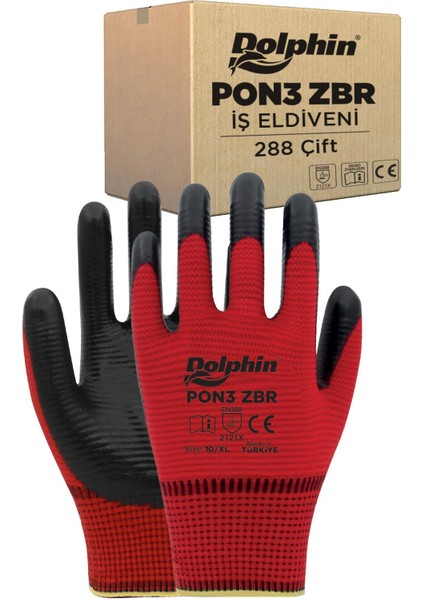 Dolphin Polyester Nitril Iş Eldiveni Kırmızı/siyah Pon3 Zbr 10-Xl 288 Çift - Koli