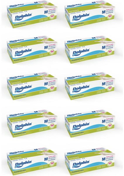 Dolphin Pudralı Lateks Muayene Eldiveni M Beden 100 Adet x 10 Paket - Mdr