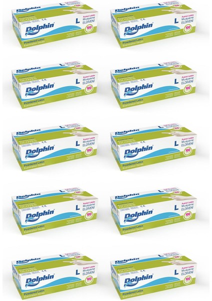 Dolphin Beyaz Lateks Eldiven Pudralı L 100 Adet x 10 Paket