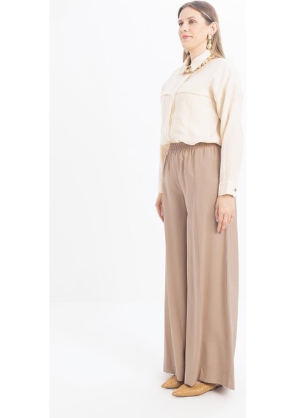 Vizon-Beli Lastikli Geniş Paça Pantolon fırsatları