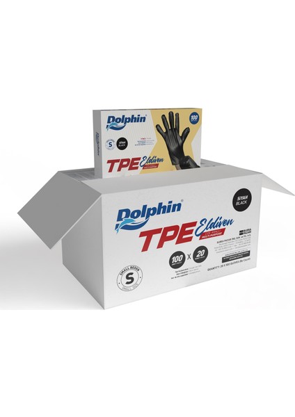 Dolphin Siyah Tpe Eldiven S Beden 100 Adet x 20 Paket - Koli