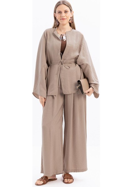 Vizon-Beli Lastikli Palazzo Modal Pantolon