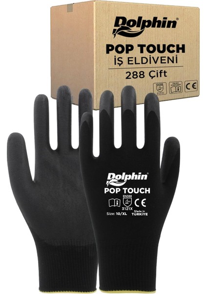 Dolphin Polyester Poliüretan Iş Eldiveni Siyah Pop Touch 10-Xl 288 Çift - Koli