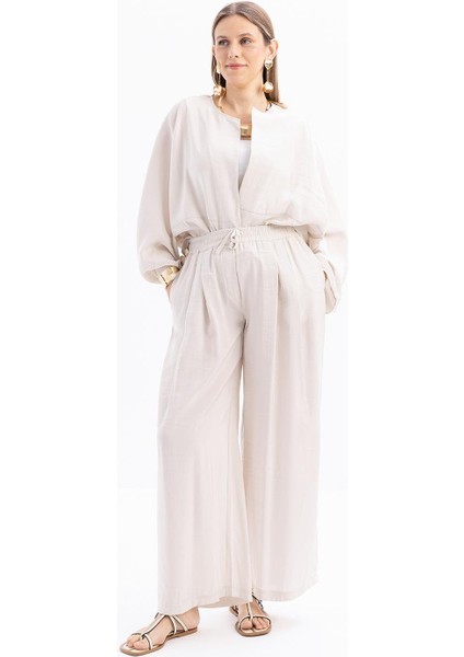 Taş-Beli Lastikli Palazzo Modal Pantolon