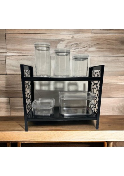Şık Siyah Çok Katlı Mutfak Rafı, Düzenli ve Zarif Saklama Çözümü