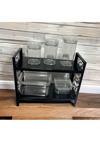 Şık Siyah Çok Katlı Mutfak Rafı, Düzenli ve Zarif Saklama Çözümü modelleri