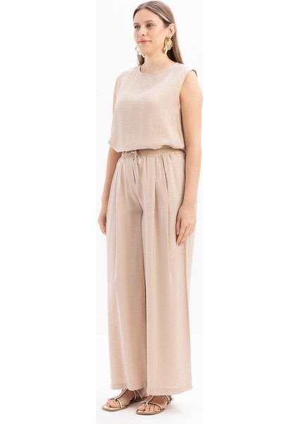 Bej-Beli Lastikli Palazzo Modal Pantolon fiyatları