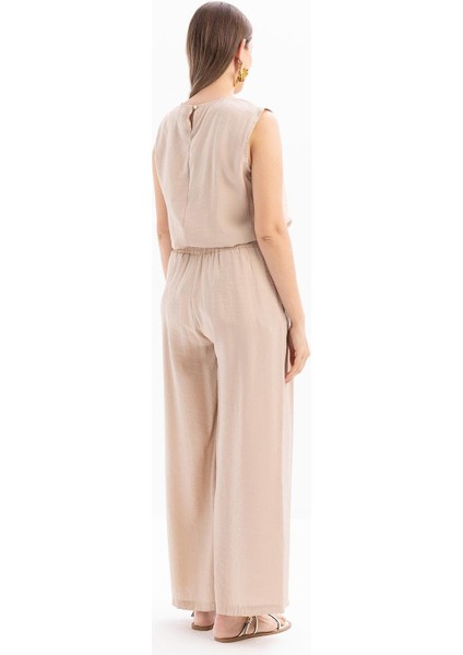 Bej-Beli Lastikli Palazzo Modal Pantolon modelleri