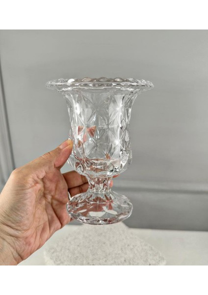 Mini Boy Kristal Ayaklı Cam Vazo Buhurdanlık 14 cm