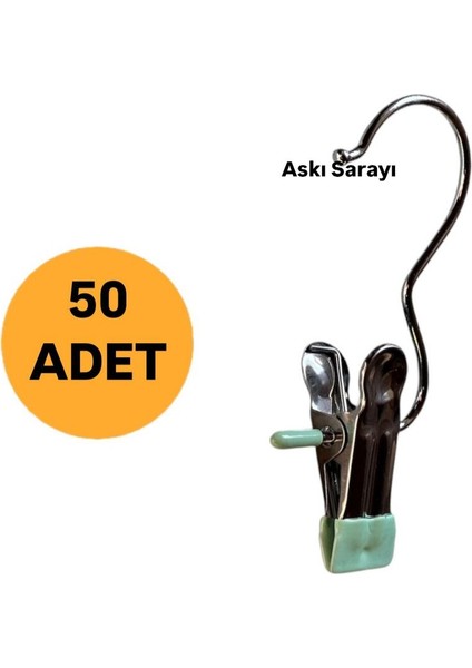 Yeşil Mandallı Eşarp ve Şal Askısı, 50 Adet, Şık ve Kullanışlı Aksesuar Seti