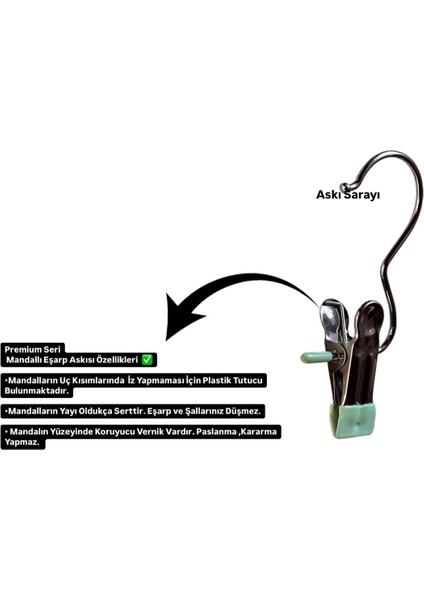 Yeşil Mandallı Eşarp ve Şal Askısı, 50 Adet, Şık ve Kullanışlı Aksesuar Seti modelleri