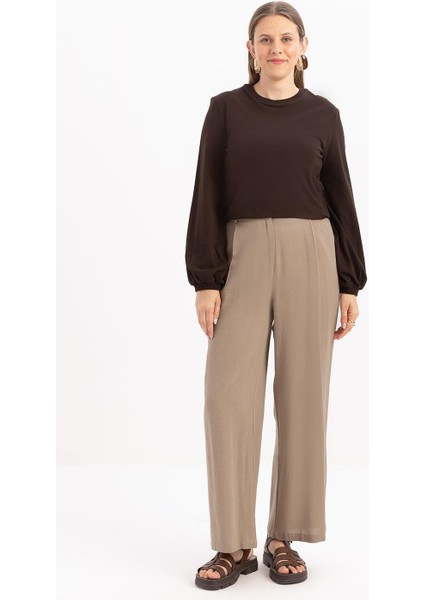 Vizon-Pileli Geniş Paça Keten Pantolon fiyatları