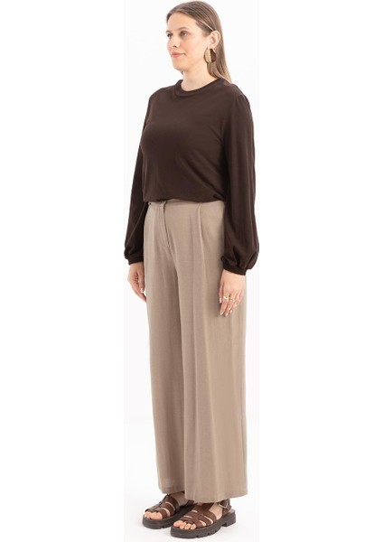 Vizon-Pileli Geniş Paça Keten Pantolon modelleri