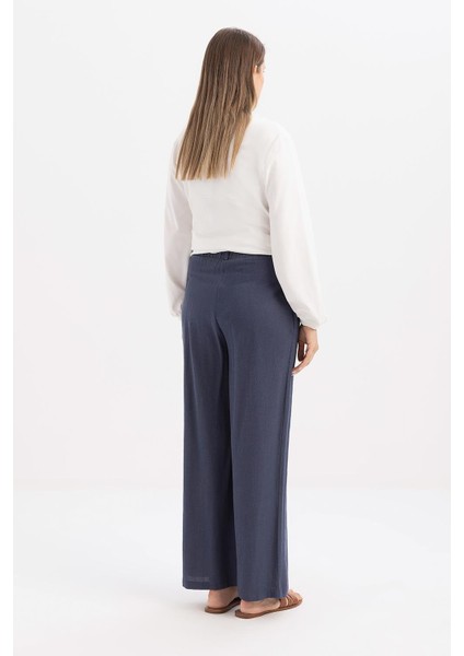 Indigo-Pileli Geniş Paça Keten Pantolon modelleri