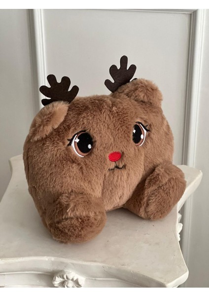 Çocuk Sevimli Geyik Oyun&uyku Arkadaşı Peluş Yastık Kahverengi 25 cm