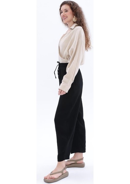 Siyah-Cepli Müslin Pantolon